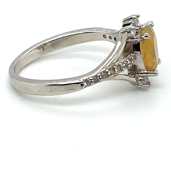 Precious Opal .90ct Platinum Finish Solid 925 Sterling Silver Ring - Picture 4 of 7